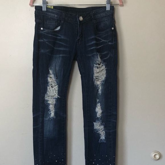 Machine Pour Neuf Mode Brand Studded Jeans Size 5 - Picture 3 of 9